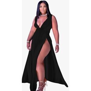 Black Ekaliy Women's Plus Size Dress Sexy Long - Tank top - Sleeveless , 3XL